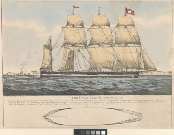 Tàu Columbus trong hành trình vượt Đại Tây Dương năm 1824. Ảnh: Harwood Joshiah/S. Vowles