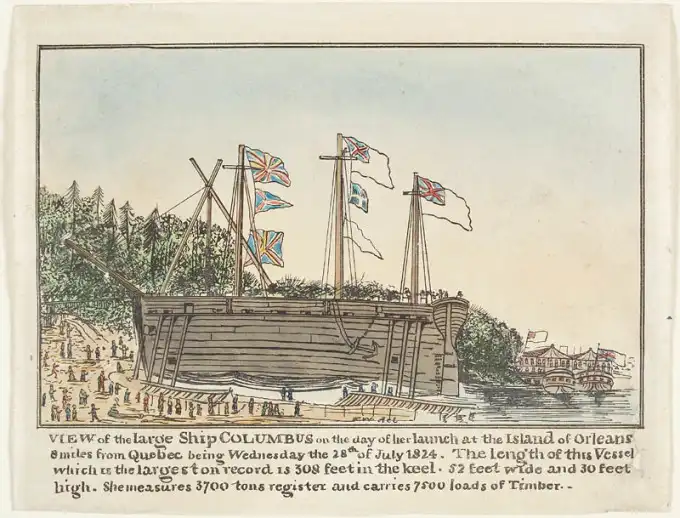 Tàu gỗ Columbus, hạ thủy năm 1824 để đi từ Canada đến Anh. Ảnh: Library and Archives Canada